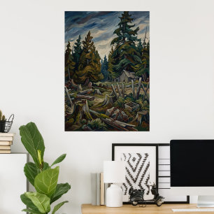 Póster de paisaje forestal de montaña