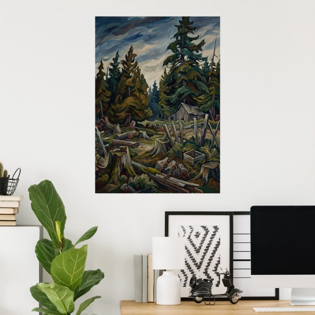 Póster de paisaje forestal de montaña (Oficina en casa)