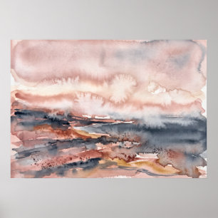 Póster de paisaje marino abstracto gris rosado