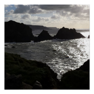 Póster de paisaje marino de atardecer