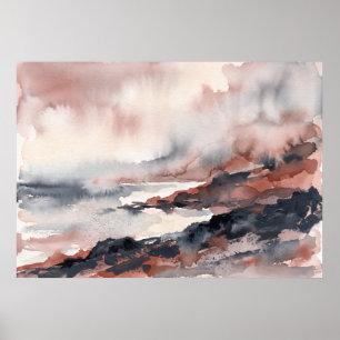 Póster de paisaje marino tormentoso gris rubor