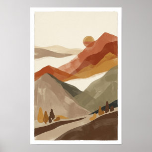 Póster de paisaje montañoso de terracota