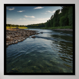 Póster de paisaje rural del río pacífico