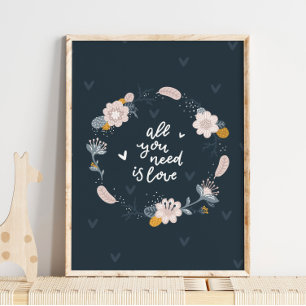 Póster de pájaro con corona floral para bebé Art