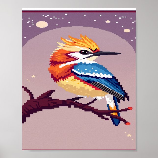 Poster de pájaro de arte de Pixel colorido (Frente)