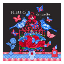Póster de pájaros y jaula de porcelana Fleur de 16