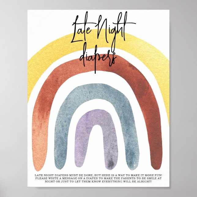 Póster de pañales nocturnos de arcoíris boho acuar (Frente)