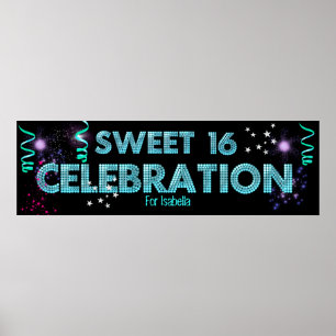 Póster de pancarta de Sweet 16 azul teal