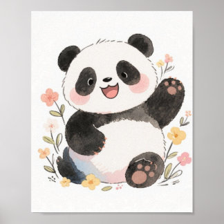 Póster de Panda en Acuarela Adorable