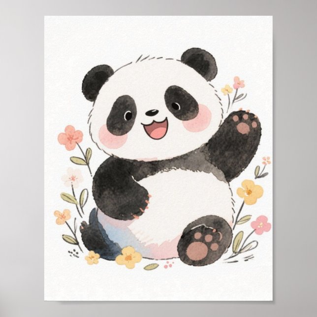 Póster de Panda en Acuarela Adorable (Frente)