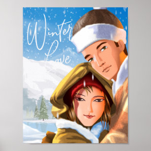 Póster de papel de amor de invierno de vacaciones