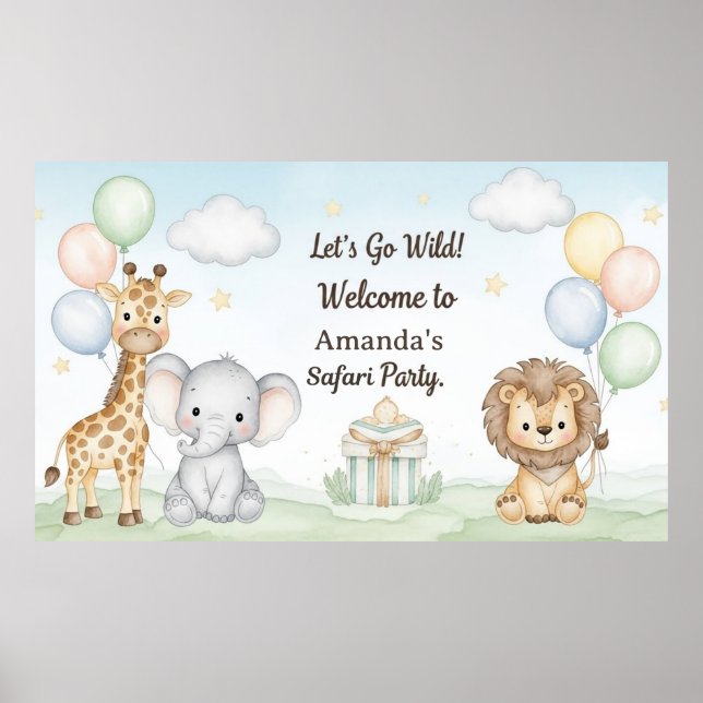 Póster de papel de cumpleaños Boho Safari Animals  (Frente)