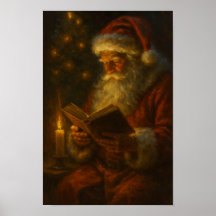 Póster de papel de Santa Claus con luz de vela cál
