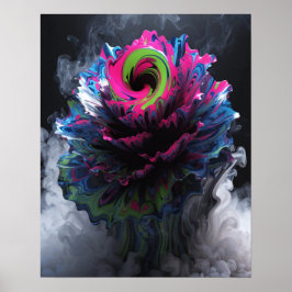 Póster de pared con diseño florecido psicodélico