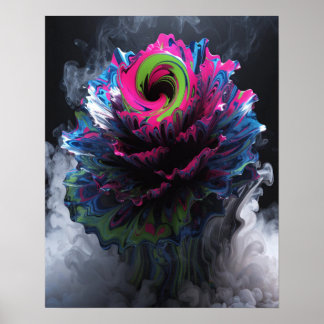Póster de pared con diseño florecido psicodélico