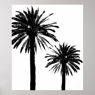 Póster de pared con silueta de palmera en blanco y