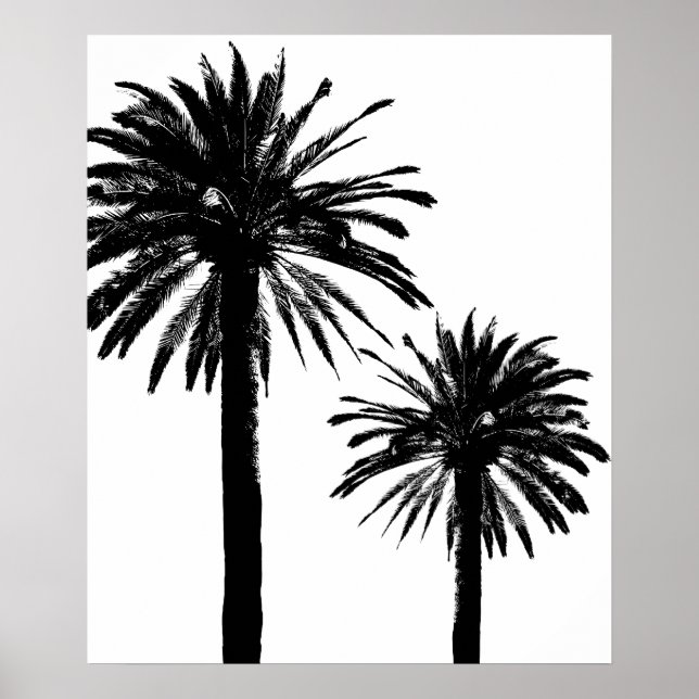 Póster de pared con silueta de palmera en blanco y (Frente)