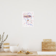 Póster de pared de arte de línea de rostro abstrac
