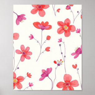 Póster de pared de arte de línea floral abstracta 