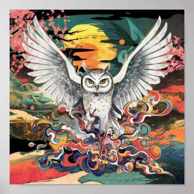 Poster de Pared de Aves inspirado por arte japonés (Frente)