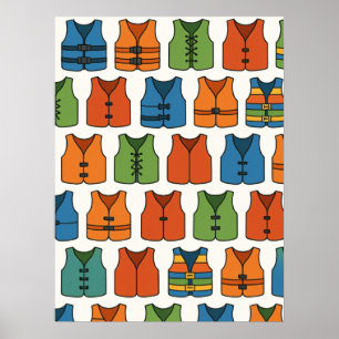 Póster de pared de chaleco salvavidas colorido de