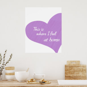 Póster de pared de cita de corazón púrpura en casa
