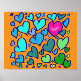 Póster de pared de corazones coloridos dorados