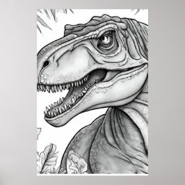 Póster de pared de dinosaurio negro + blanco