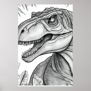 Póster de pared de dinosaurio negro + blanco