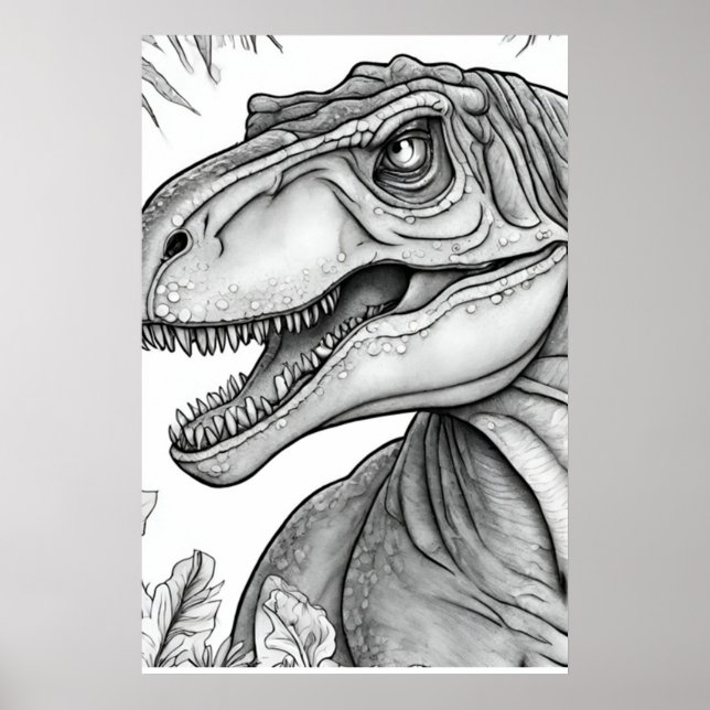 Póster de pared de dinosaurio negro + blanco (Frente)