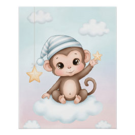 Póster de pared de guardería de mono lindo