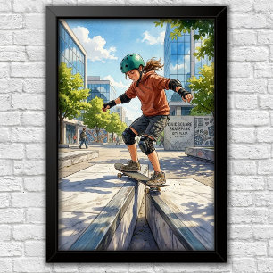 Póster de pared de habitación de skateboard urbano