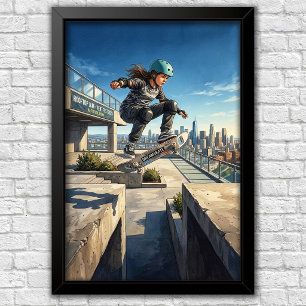 Póster de pared de habitación de skateboard urbano