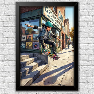Póster de pared de habitación de skateboard urbano