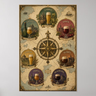 Póster de pared de la brújula de estilos de cervez