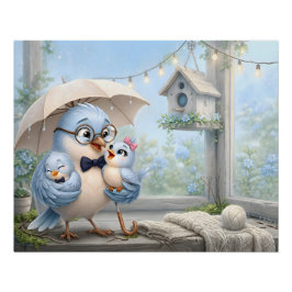 Póster de pared de la dulce familia de pájaros pad