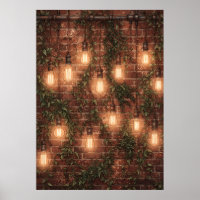 Póster de pared de ladrillo con bombillas Edison c