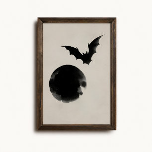 Póster de pared de murciélago en silueta luna Hall