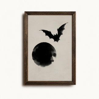Póster de pared de murciélago en silueta luna Hall