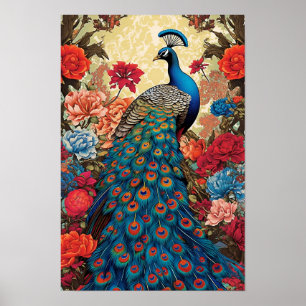 Poster de pared de pavo real, Ilustracion de arte 