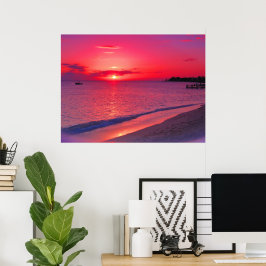 Póster de pared de playa de puesta de sol tropical