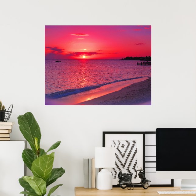 Póster de pared de playa de puesta de sol tropical (Oficina en casa)