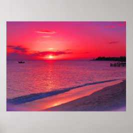 Póster de pared de playa de puesta de sol tropical