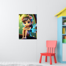 Póster de pared infantil de hada pixie azul colori