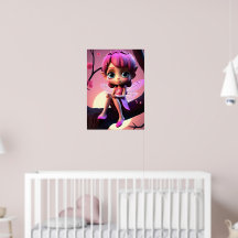 Póster de pared infantil de hada pixie rosa colori