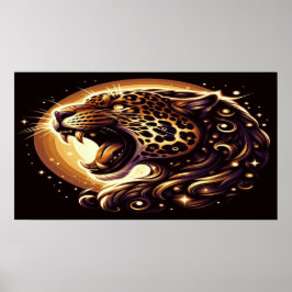 Póster de pared o puerta de leopardo dorado y negr