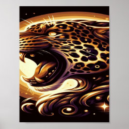 Póster de pared o puerta de leopardo dorado y negr