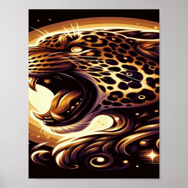 Póster de pared o puerta de leopardo dorado y negr (Frente)