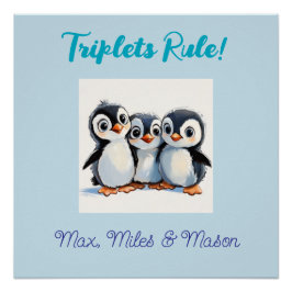 Póster de pared personalizado para trillizos, Ping
