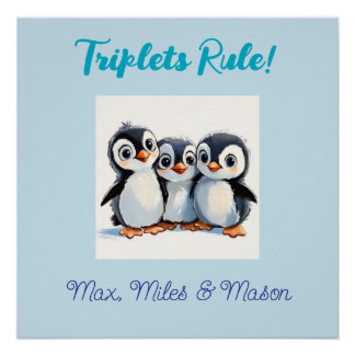 Póster de pared personalizado para trillizos, Ping